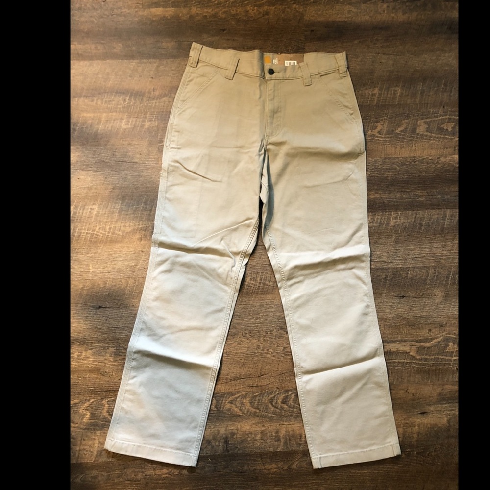 Men’s carhartt khaki relaxed fit Rugged flex rigby dungaree size 34x32